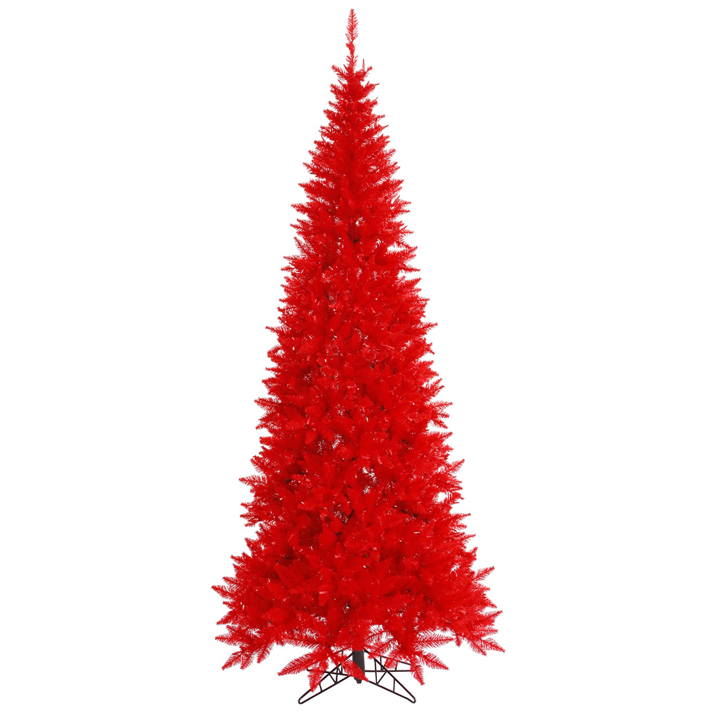 red tree① Nearly Natural 8-ft Fraser Fir Pre-lit Flocked Red Artificial