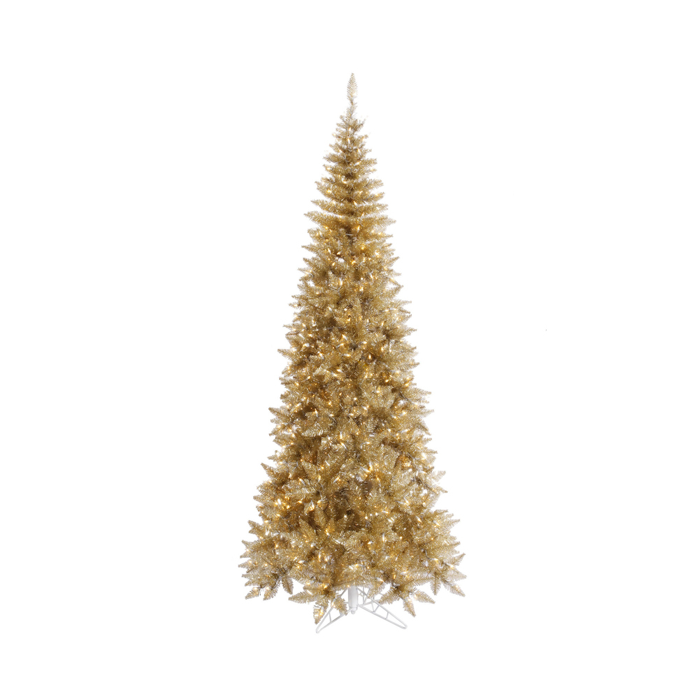 K166276LED - Champagne Tinsel Slim Fir Christmas Tree
