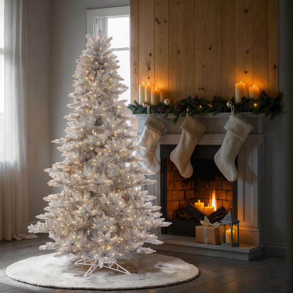 K166876LED - Silver Tinsel Fir Christmas Tree | Vickerman