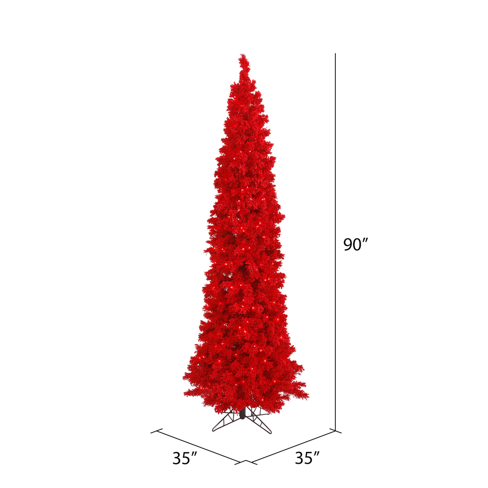 red tree① Nearly Natural 8 ft. Red Flocked Fraser Fir Artificial Christmas