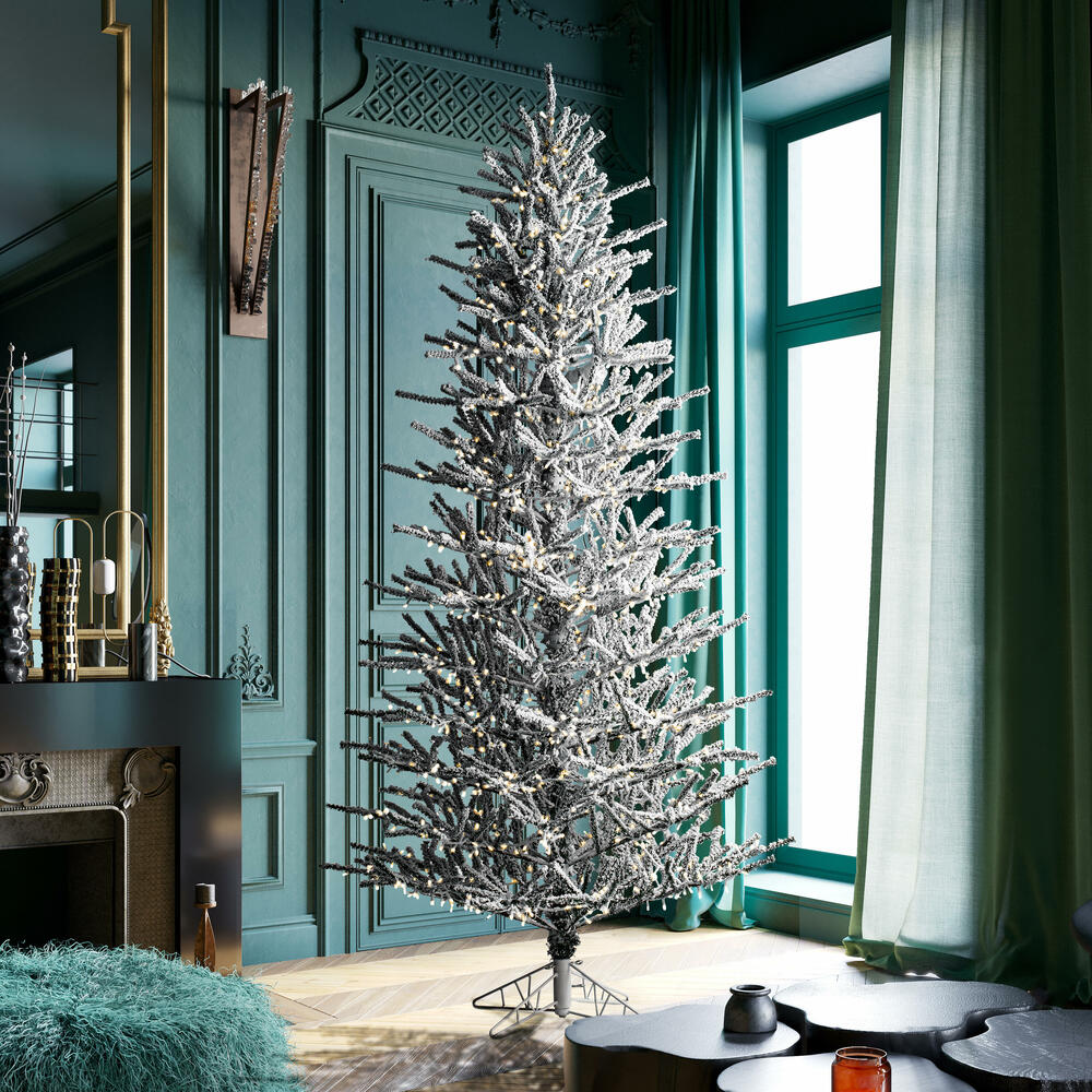 K226076LED - Flocked Slim Pistol Pine Christmas Tree | Vickerman