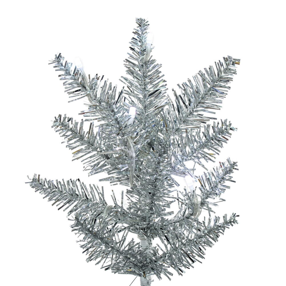 K247476LED - Silver Tinsel Pencil Christmas Tree