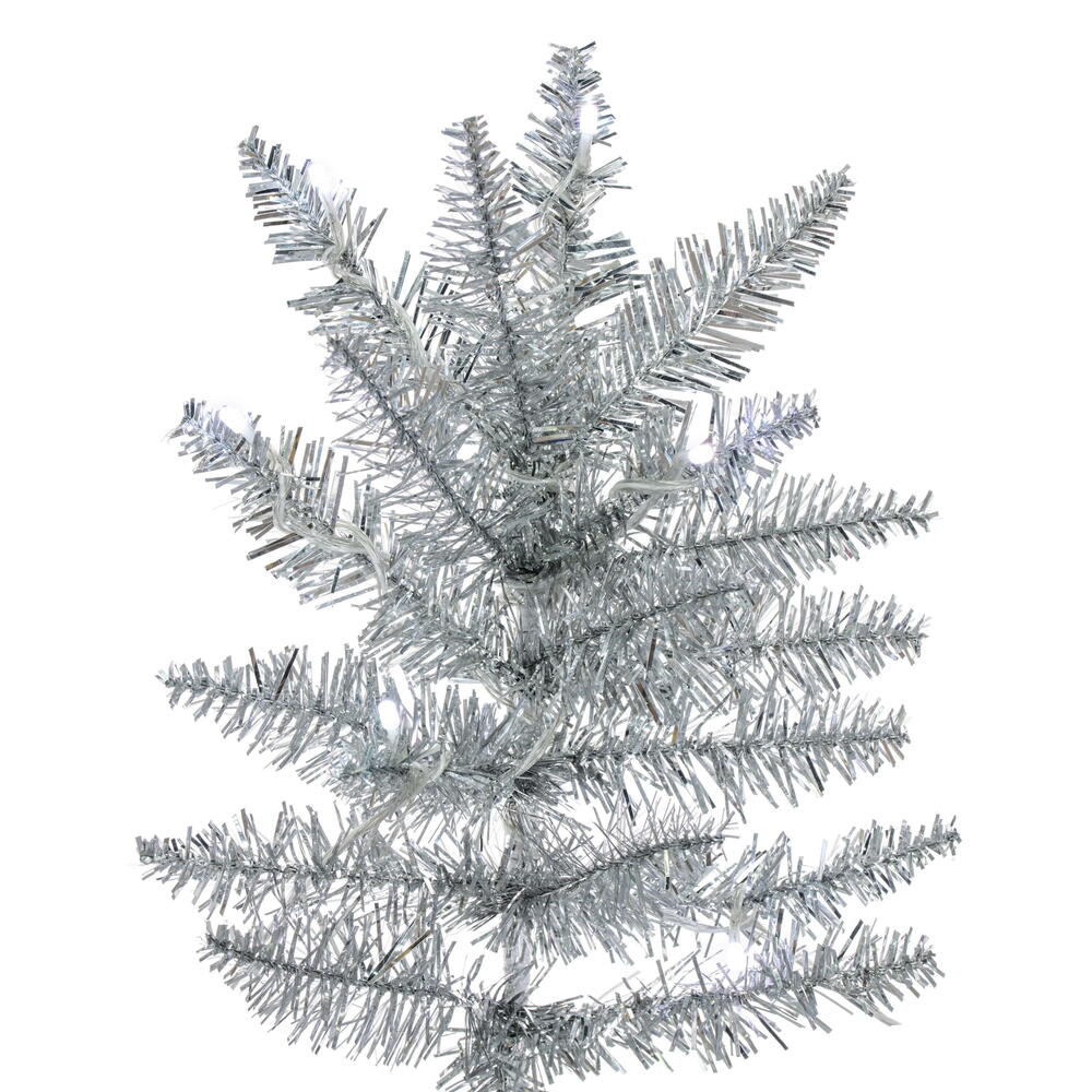 K247576LED - Silver Tinsel Pencil Christmas Tree