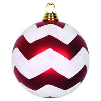 Red and White Matte Chevron Ball Ornament