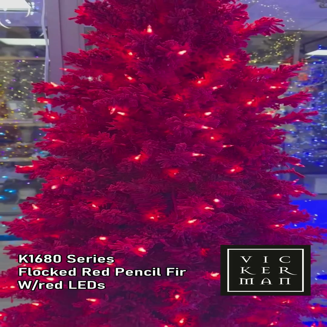 K168076LED - Flocked Red Fir Christmas Tree | Vickerman